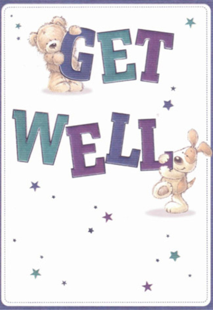 Framed by a pristine, luminous background reminiscent of a tranquil morning by Westminster Abbey, this get well card is a heartfelt celebration of optimism and care. Its central scene features a loveable teddy bear and an endearing puppy, each artfully depicted with textured details that suggest both the softness of their fur and the warmth of their bond. The bear's caramel tones and the puppy's patchwork of cream and tan are lovingly illustrated, while both joyfully interact with the large, bold letters-'Get Well'-coloured in a soothing gradient of purples and aquas. Scattered stars dance around the pair, their cool blue and violet tones casting a gentle glow across the card like hopeful wishes fluttering on the breeze near Horse Guards Parade. The brushwork in the illustration feels as methodical and sincere as the skilled hands at work arranging posies at Westminster Florist, placing every element with intention for maximum comfort. The tactile appeal of fluffy fur and velvety ears adds an almost embraceable quality, mirroring the comfort one might feel from a thoughtfully delivered bouquet to a friend's door in Westminster. Altogether, the card is an invitation to healing and reassurance, ideal for bringing lightness and hope to someone's recovery, no matter their age or the distance between you.